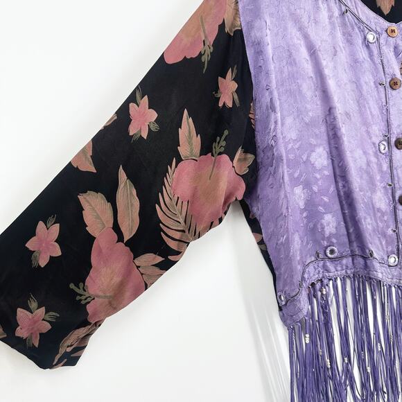 VTG Tienda Ho Fringe Floral Blouse Bohemian Art To Wear Mirror Folk Festival OS - Picture 6 of 10